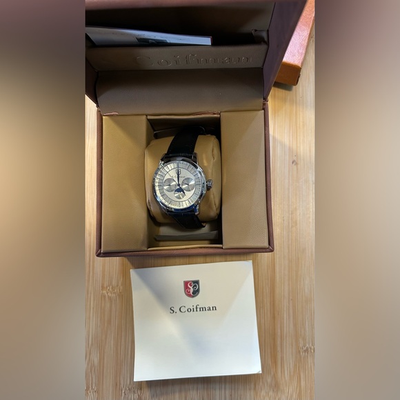 S Coifman Watch With 43mm Light Gold MoonPhase Chronograph Face & Black Band - Picture 6 of 6